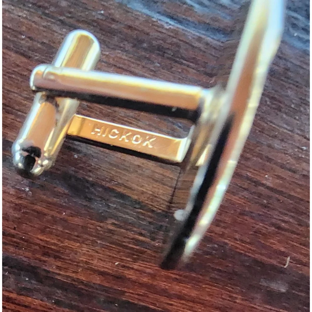 Vintage Cuff Links Hickok Gold Tone Black Scroll.